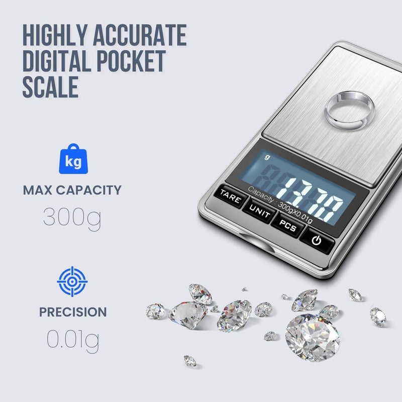 Flexzion Jewelry Small Digital Scale .01 Gram Accuracy - Portable Digital Jewelry Scale Gram & Ounces with 300g Weight Capacity - Micro Scale for Herbs, Gold, Coins with Multi-Unit Conversion - Image 4